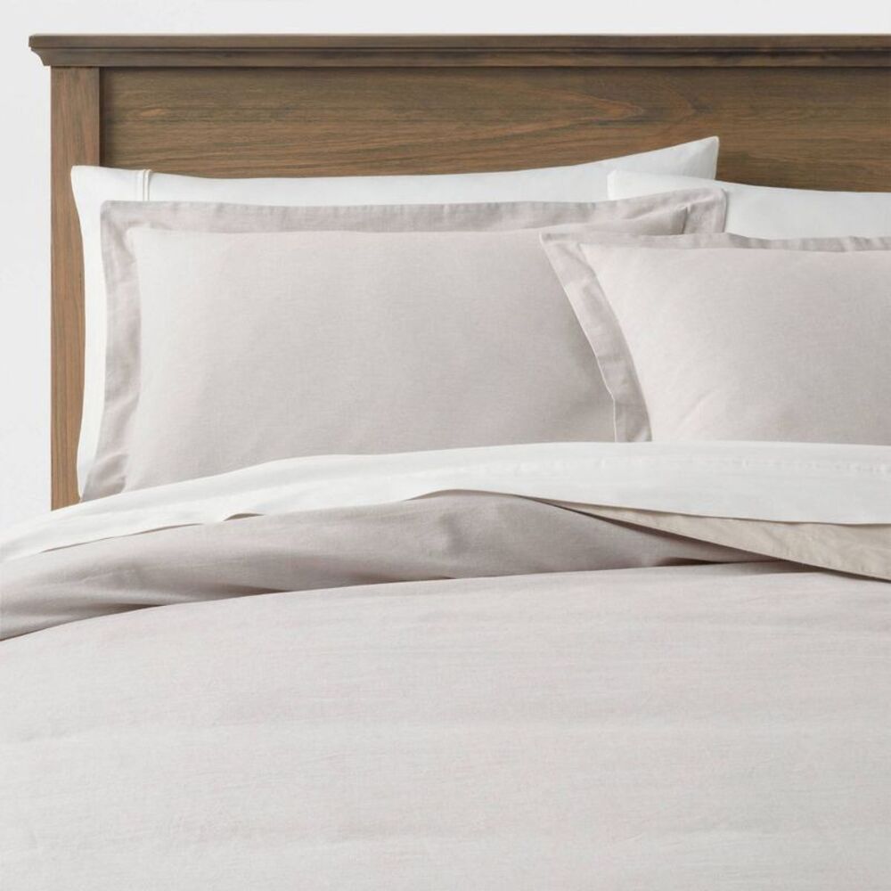Full/Queen Cotton Linen Chambray Duvet Cover & Sham Set Light Gray - Threshold